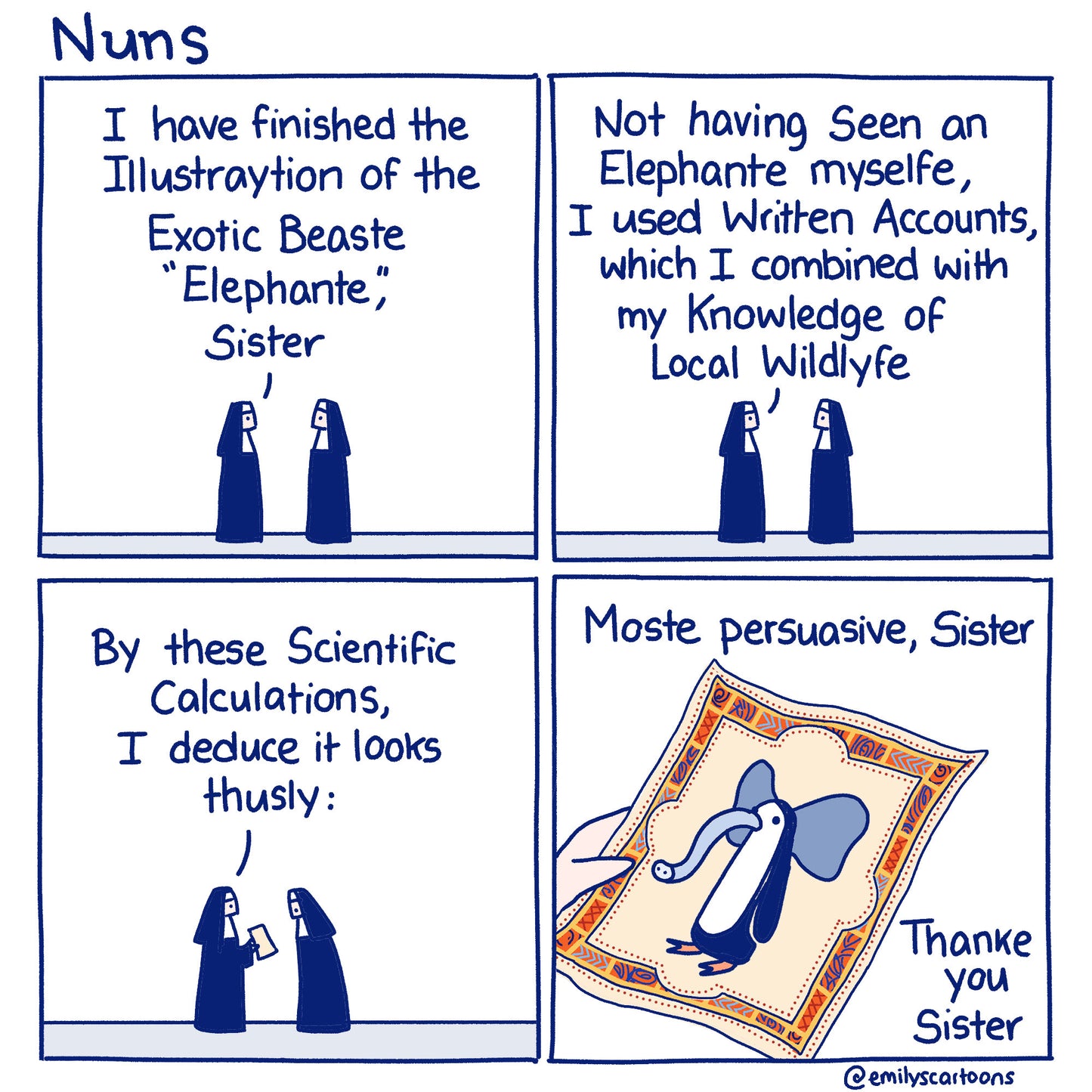 Nuns: Elephant - High quality A4 print