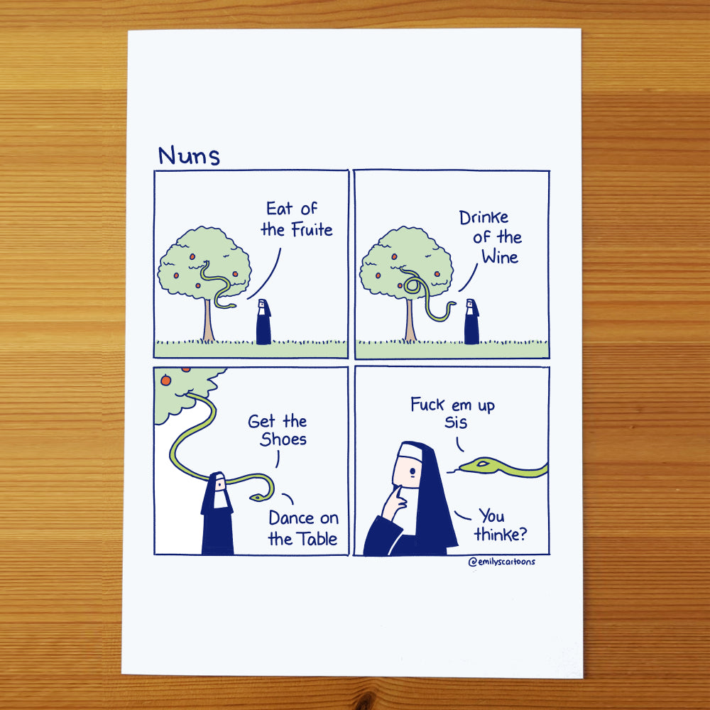 Nuns: Eat Of The Fruite - High quality A4 print