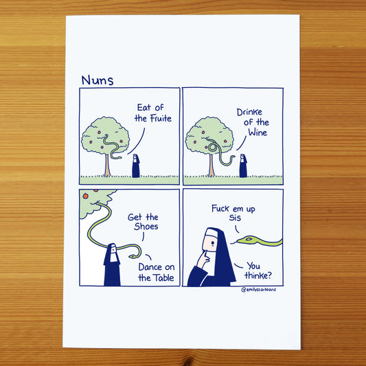 Nuns: Eat Of The Fruite - High quality A4 print